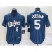 Men's Los Angeles Dodgers #5 Freddie Freeman Number Navy Blue Pinstripe Stitched MLB Cool Base Nike Jersey