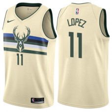 Men's Nike Milwaukee Bucks #11 Brook Lopez Swingman Cream NBA Jersey - City Edition