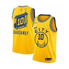 Men's Golden State Warriors #10 Tim Hardaway Authentic Gold Hardwood Classics Basketball Stitched Jersey - The City Classic Edition