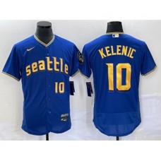 Men's Seattle Mariners #10 Jarred Kelenic Number Blue 2023 City Connect Flex Base Stitched Jersey 1