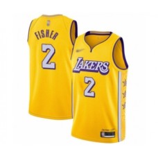 Men's Los Angeles Lakers #2 Derek Fisher Swingman Gold 2019-20 City Edition Basketball Stitched Jersey