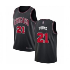 Men's Chicago Bulls #21 Thaddeus Young Authentic Black Basketball Jersey Statement Edition