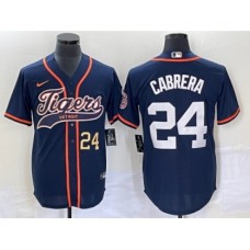 Men's Detroit Tigers #24 Miguel Cabrera Number Navy Blue Cool Base Stitched Baseball Jersey