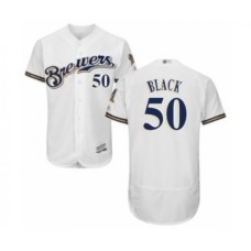 Men's Milwaukee Brewers #50 Ray Black White Alternate Flex Base Authentic Collection Baseball Player Stitched Jersey