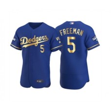 Men's Los Angeles Dodgers #5 Freddie Freeman Royal Golden Flex Base Stitched Jersey