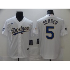 Men's Nike Los Angeles Dodgers #5 Corey Seager White Game Champions Stitched Jersey