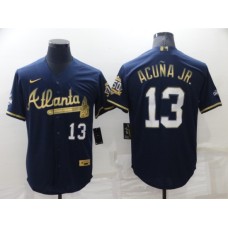 Men's Atlanta Braves #13 Ronald Acuna Jr. Navy Nike White 2022 Gold Program Authentic Player Stitched Jersey