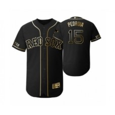 Men's 2019 Golden Edition Boston Red Sox Black #15 Dustin Pedroia Flex Base Stitched Jersey