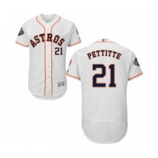 Men's Houston Astros #21 Andy Pettitte White Home Flex Base Authentic Collection 2019 World Series Bound Baseball Stitched Jersey