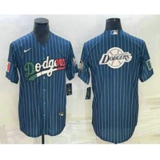 Men's Los Angeles Dodgers Big Logo Navy Blue Pinstripe Stitched MLB Cool Base Nike Jersey5