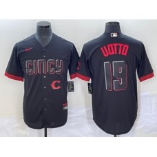 Men's Cincinnati Reds #19 Joey Votto Black 2023 City Connect Cool Base Stitched Jersey1