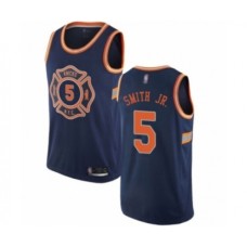 Men's New York Knicks #5 Dennis Smith Jr. Authentic Navy Blue Basketball Jersey - City Edition