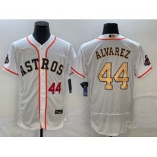 Men's Houston Astros #44 Yordan Alvarez Number 2023 White Gold World Serise Champions Flex Base Stitched Jersey2