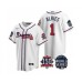 Men's Atlanta Braves #1 Ozzie Albies 2021 White World Series With 150th Anniversary Patch Cool Base Baseball Stitched Jersey