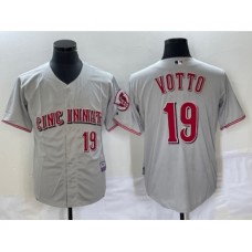 Men's Cincinnati Reds #19 Joey Votto Grey Wool Stitched Throwback Jersey