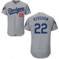 Men's Majestic Los Angeles Dodgers #22 Clayton Kershaw Gray Alternate Flex Base Authentic Collection 2018 World Series MLB Jersey