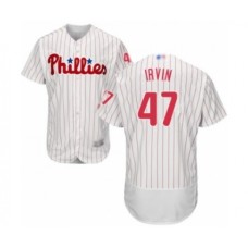 Men's Philadelphia Phillies #47 Cole Irvin White Home Flex Base Authentic Collection Baseball Player Stitched Jersey