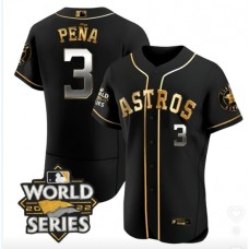 Men's Houston Astros #3 Jeremy Pena Number Black 2022 World Series patches Stitched Jersey