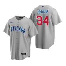 Men's Nike Chicago Cubs #34 Jon Lester Gray Road Stitched Baseball Jersey