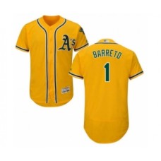 Men's Oakland Athletics #1 Franklin Barreto Gold Alternate Flex Base Authentic Collection Baseball Player Stitched Jersey