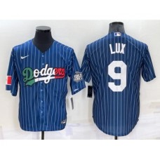 Men's Los Angeles Dodgers #9 Gavin Lux Navy Blue Pinstripe 2020 World Series Cool Base Nike Stitched Jersey