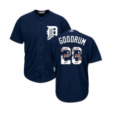 Men's Detroit Tigers #28 Niko Goodrum Authentic Navy Blue Team Logo Fashion Cool Base Baseball Jersey