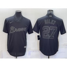 Men's Atlanta Braves #27 Austin Riley Black Pullover Turn Back The Clock Stitched Cool Base Jersey