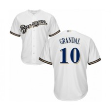 Men's Milwaukee Brewers #10 Yasmani Grandal Replica White Alternate Cool Base Baseball Jersey