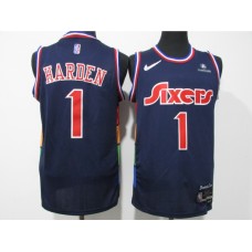 Men's Philadelphia 76ers #1 James Harden Navy 75th Anniversary Association Edition Swingman Stitched Jersey