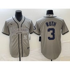 Men's New York Yankees #3 Babe Ruth Gray Cool Base Stitched Baseball Jersey