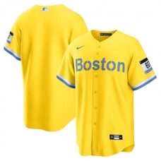 Men's Boston Red Sox Nike Blank Gold-Light Blue 2021 City Connect Replica Stitched Jersey