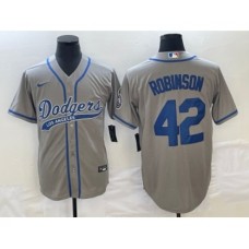 Men's Los Angeles Dodgers #42 Jackie Robinson Grey Cool Base Stitched Baseball Jersey1