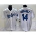 Men's Nike Los Angeles Dodgers #14 Enrique Hernandez White Stitched Cool Base Jersey