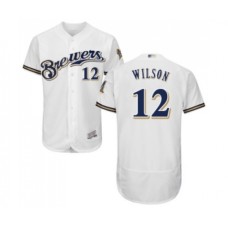 Men's Milwaukee Brewers #12 Alex Wilson White Alternate Flex Base Authentic Collection Baseball Jersey