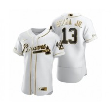 Men's Atlanta Braves #13 Ronald Acuna Jr. Nike White Authentic Golden Edition Stitched Jersey