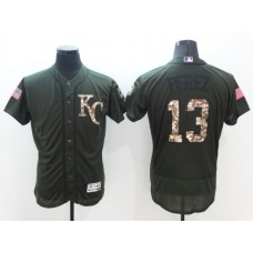 Men's Kansas City Royals #13 Salvador Perez Green Salute to Service Stitched Jersey