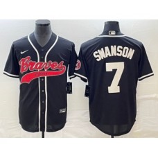 Men's Atlanta Braves #7 Dansby Swanson Black Cool Base Stitched Baseball Jersey1