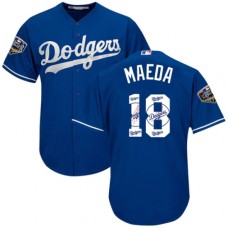 Men's Majestic Los Angeles Dodgers #18 Kenta Maeda Authentic Royal Blue Team Logo Fashion Cool Base 2018 World Series MLB Jersey