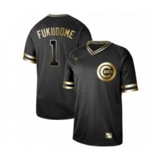 Men's Chicago Cubs #1 Kosuke Fukudome Authentic Black Gold Fashion Baseball Stitched Jersey