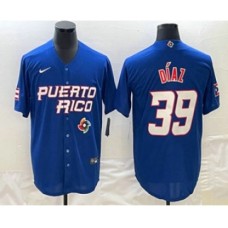 Men's Puerto Rico Baseball #39 Edwin Diaz 2023 Blue World Baseball Classic Stitched Jerseys