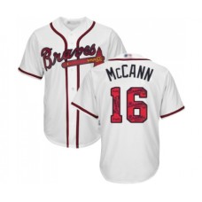 Men's Atlanta Braves #16 Brian McCann Authentic White Team Logo Fashion Cool Base Baseball Jersey