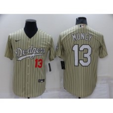 Men's Los Angeles Dodgers #13 Max Muncy Cream Pinstripe Stitched MLB Cool Base Nike Jersey