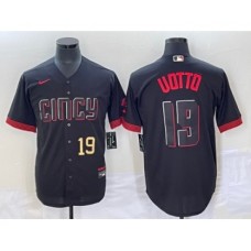 Men's Cincinnati Reds #19 Joey Votto Number Black 2023 City Connect Cool Base Stitched Jersey