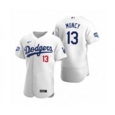 Men's Los Angeles Dodgers #13 Max Muncy White 2020 World Series Champions Authentic Stitched Jersey