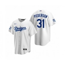 Men's Los Angeles Dodgers #31 Joc Pederson White 2020 World Series Champions Replica Stitched Jersey