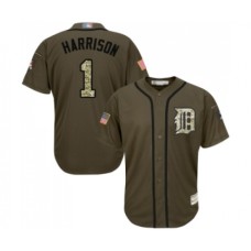 Men's Detroit Tigers #1 Josh Harrison Authentic Green Salute to Service Baseball Jersey