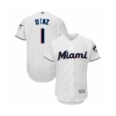 Men's Miami Marlins #1 Isan Diaz White Home Flex Base Authentic Collection Baseball Player Stitched Jersey