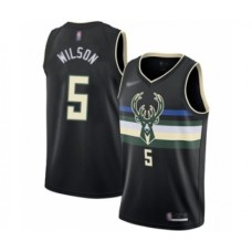 Men's Milwaukee Bucks #5 D. J. Wilson Authentic Black Finished Basketball Stitched Jersey - Statement Edition