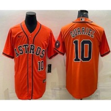 Men's Houston Astros #10 Yuli Gurriel Number Orange With Patch Stitched MLB Cool Base Nike Jersey