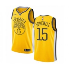 Men's Nike Golden State Warriors #15 Latrell Sprewell Yellow Swingman Jersey - Earned Edition